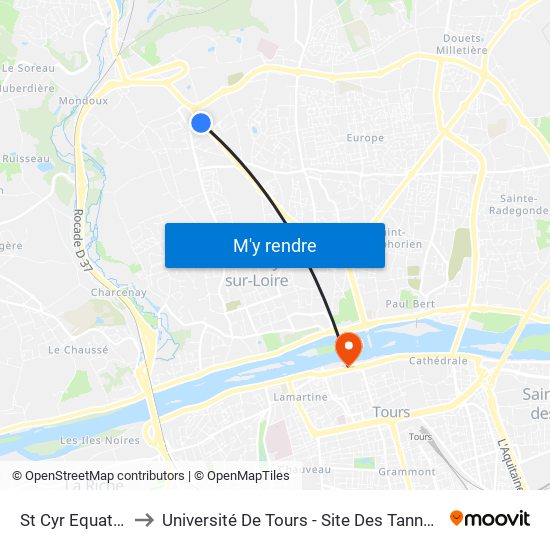 St Cyr Equatop to Université De Tours - Site Des Tanneurs map