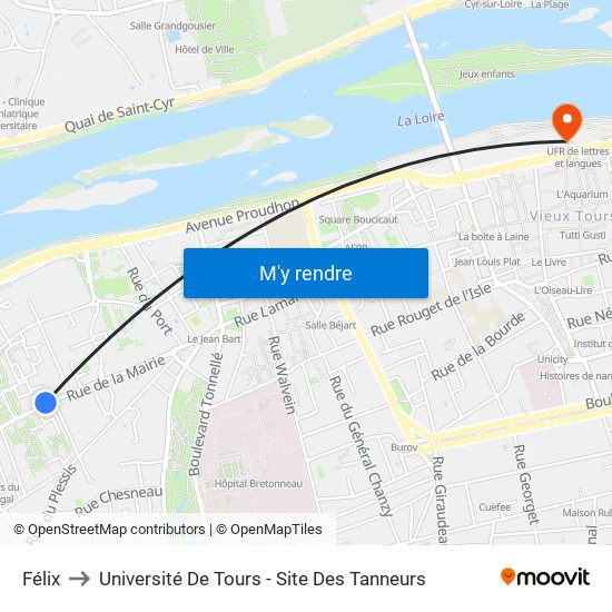 Félix to Université De Tours - Site Des Tanneurs map