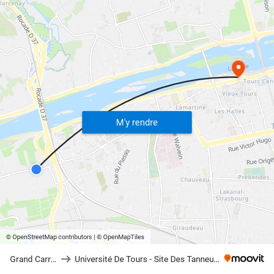 Grand Carroi to Université De Tours - Site Des Tanneurs map