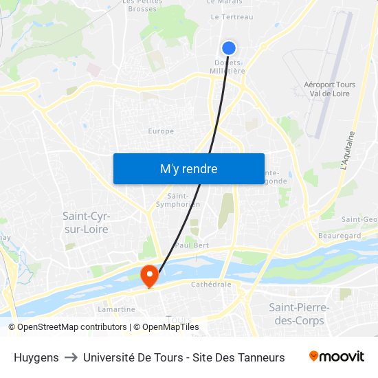 Huygens to Université De Tours - Site Des Tanneurs map