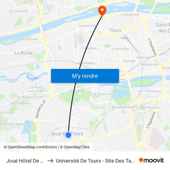 Joué Hôtel De Ville to Université De Tours - Site Des Tanneurs map