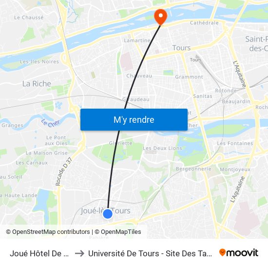Joué Hôtel De Ville to Université De Tours - Site Des Tanneurs map