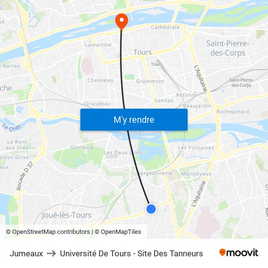 Jumeaux to Université De Tours - Site Des Tanneurs map