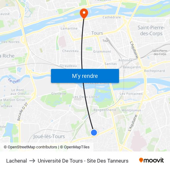 Lachenal to Université De Tours - Site Des Tanneurs map