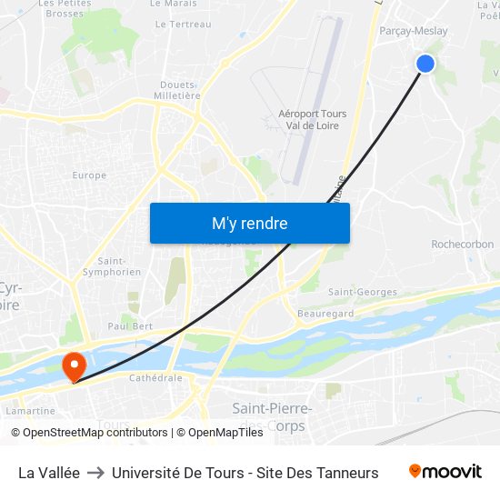 La Vallée to Université De Tours - Site Des Tanneurs map