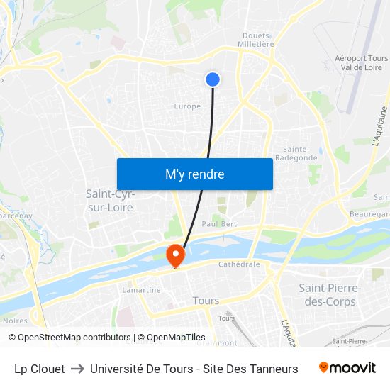 Lp Clouet to Université De Tours - Site Des Tanneurs map