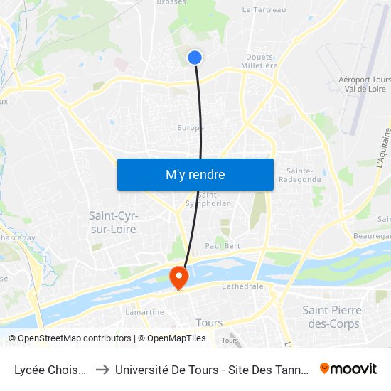 Lycée Choiseul to Université De Tours - Site Des Tanneurs map