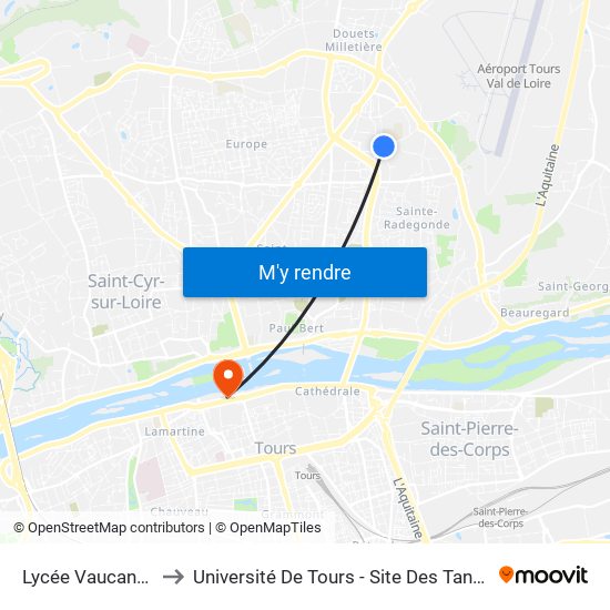 Lycée Vaucanson to Université De Tours - Site Des Tanneurs map