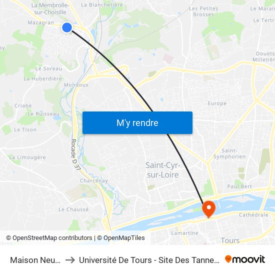 Maison Neuve to Université De Tours - Site Des Tanneurs map