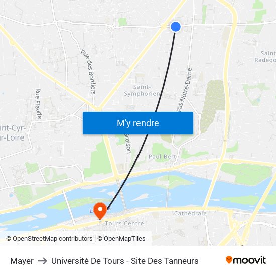 Mayer to Université De Tours - Site Des Tanneurs map