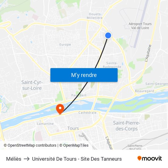 Méliès to Université De Tours - Site Des Tanneurs map