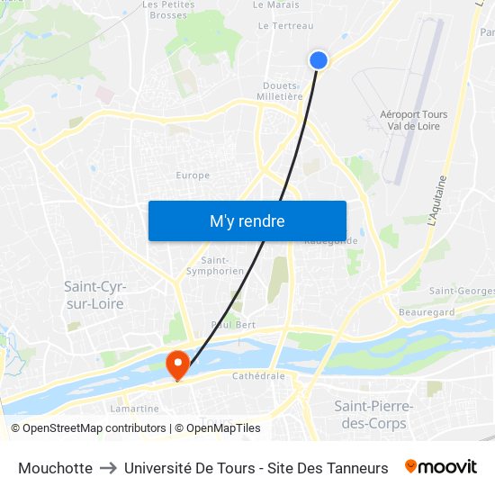 Mouchotte to Université De Tours - Site Des Tanneurs map