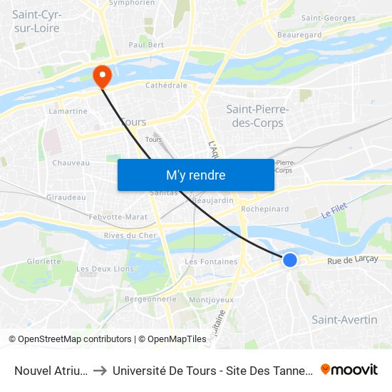 Nouvel Atrium to Université De Tours - Site Des Tanneurs map