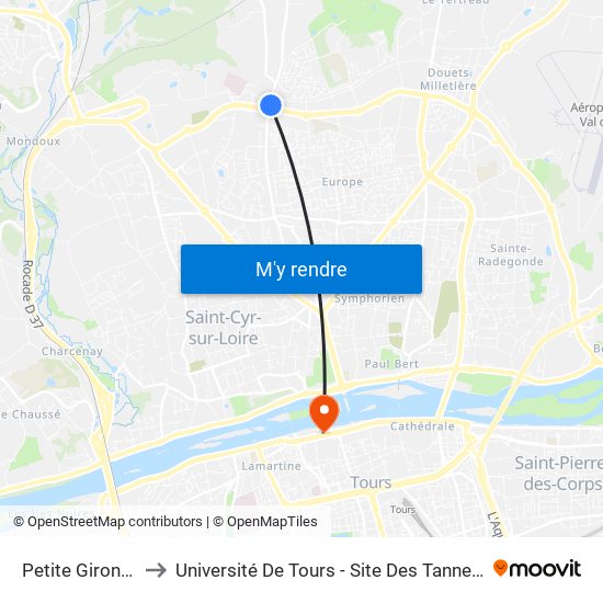 Petite Gironde to Université De Tours - Site Des Tanneurs map