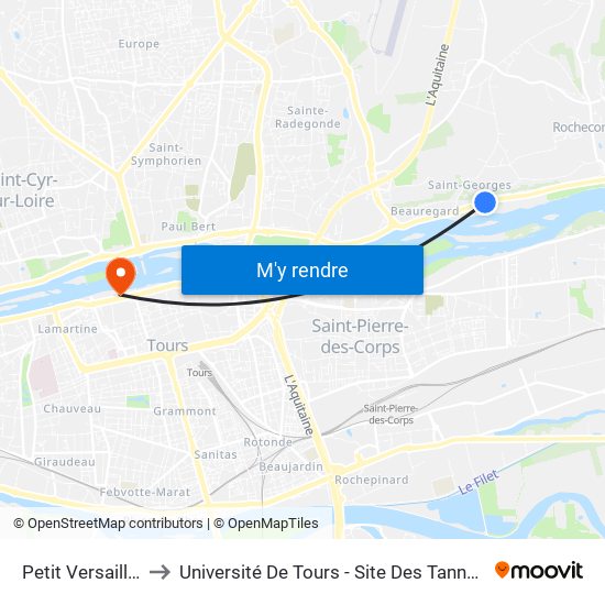 Petit Versailles to Université De Tours - Site Des Tanneurs map