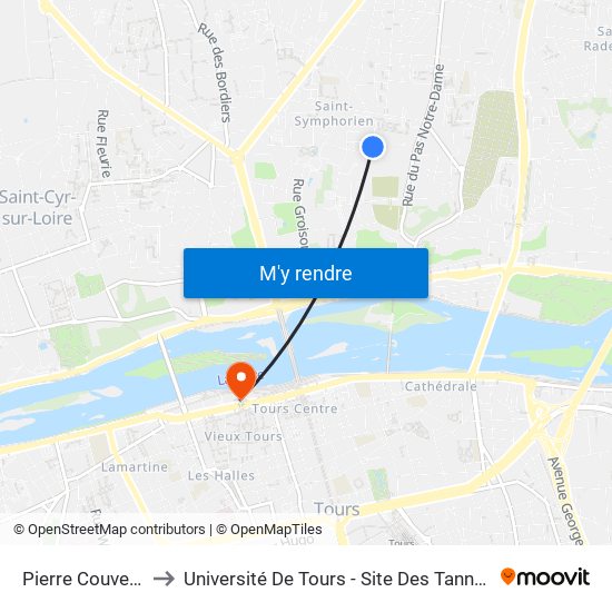 Pierre Couverte to Université De Tours - Site Des Tanneurs map