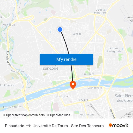 Pinauderie to Université De Tours - Site Des Tanneurs map