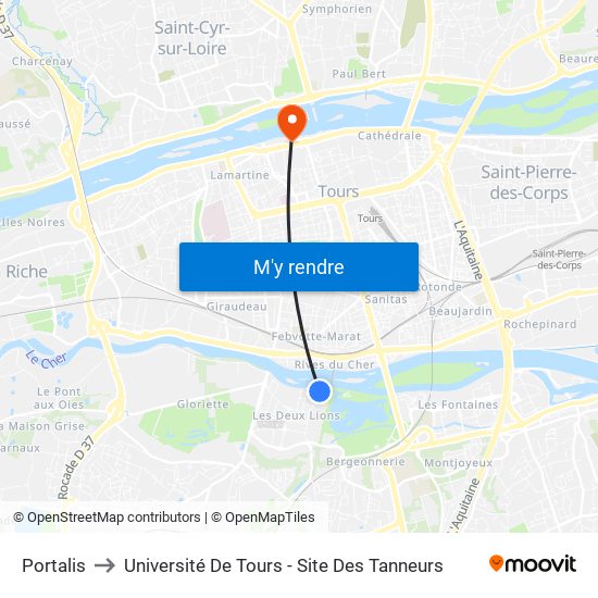 Portalis to Université De Tours - Site Des Tanneurs map