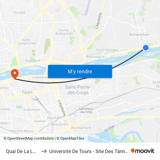 Quai De La Loire to Université De Tours - Site Des Tanneurs map