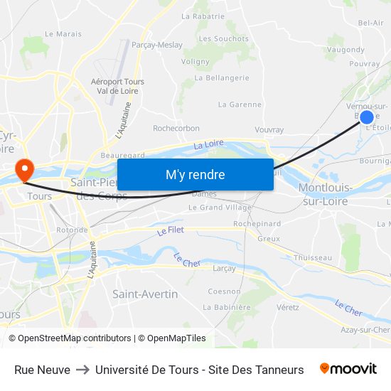 Rue Neuve to Université De Tours - Site Des Tanneurs map