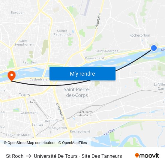 St Roch to Université De Tours - Site Des Tanneurs map