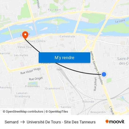 Semard to Université De Tours - Site Des Tanneurs map