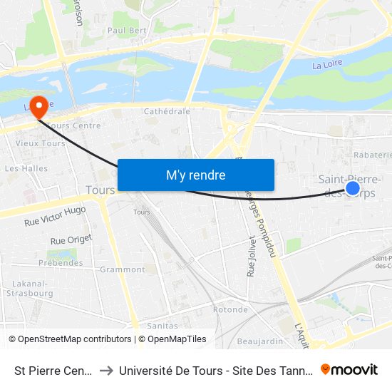 St Pierre Centre to Université De Tours - Site Des Tanneurs map