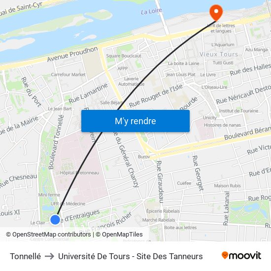 Tonnellé to Université De Tours - Site Des Tanneurs map
