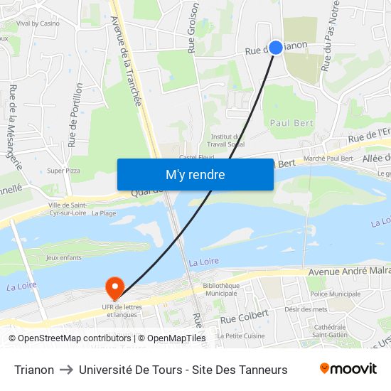 Trianon to Université De Tours - Site Des Tanneurs map