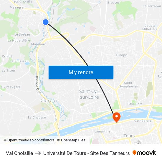 Val Choisille to Université De Tours - Site Des Tanneurs map