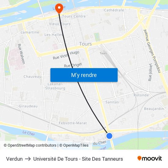 Verdun to Université De Tours - Site Des Tanneurs map
