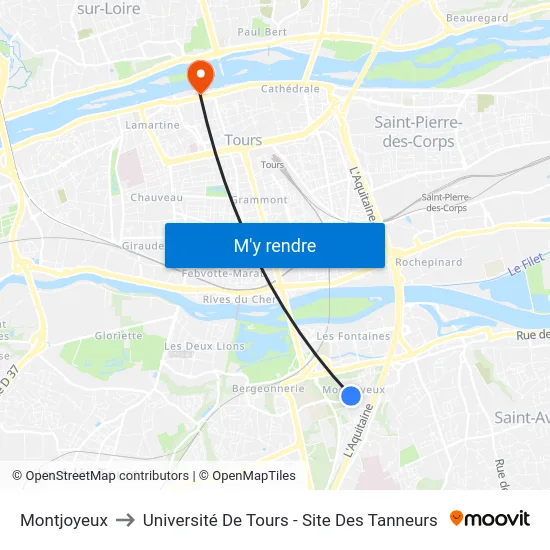 Montjoyeux to Université De Tours - Site Des Tanneurs map