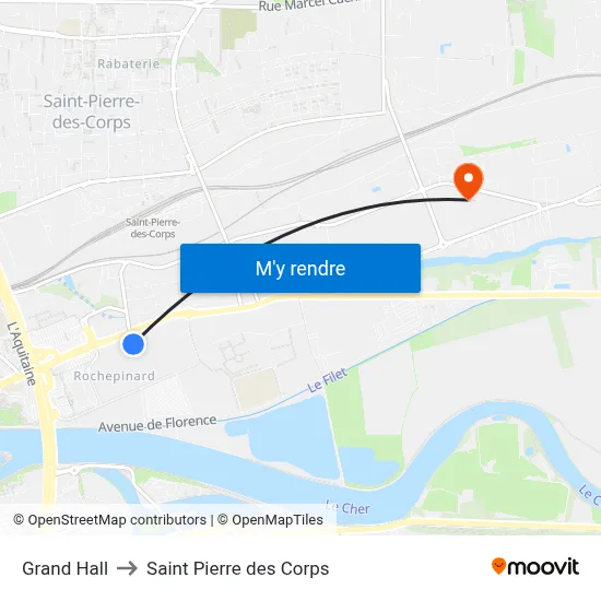 Grand Hall to Saint Pierre des Corps map