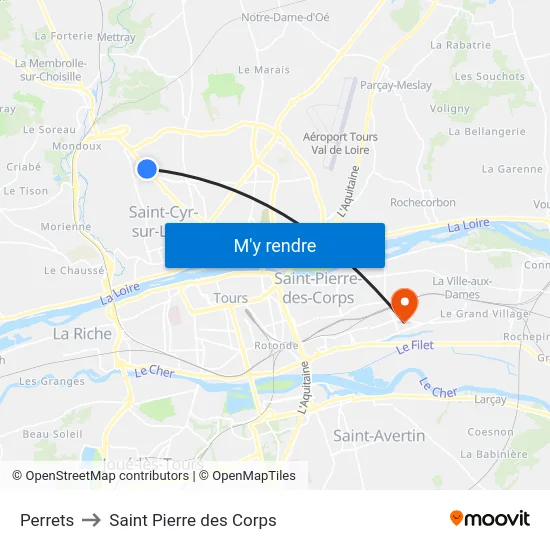 Perrets to Saint Pierre des Corps map