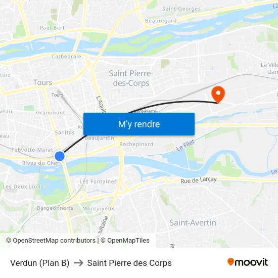 Verdun (Plan B) to Saint Pierre des Corps map