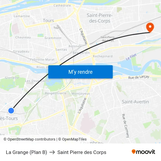 La Grange (Plan B) to Saint Pierre des Corps map