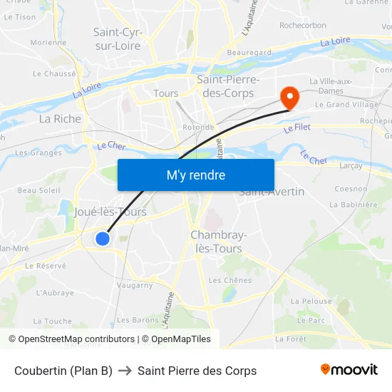 Coubertin (Plan B) to Saint Pierre des Corps map