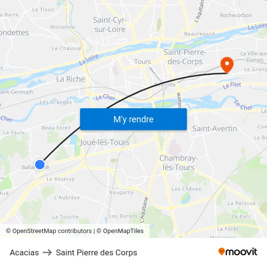 Acacias to Saint Pierre des Corps map