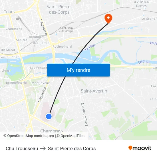 Chu Trousseau to Saint Pierre des Corps map