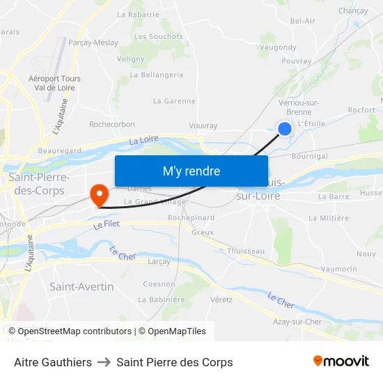 Aitre Gauthiers to Saint Pierre des Corps map