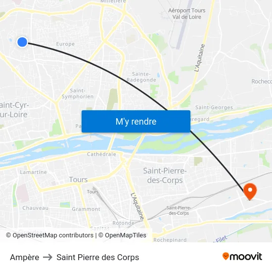 Ampère to Saint Pierre des Corps map