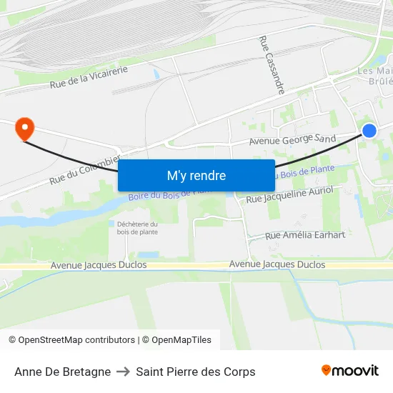 Anne De Bretagne to Saint Pierre des Corps map