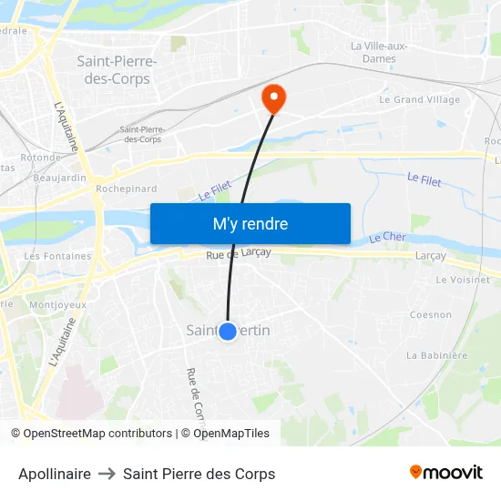 Apollinaire to Saint Pierre des Corps map