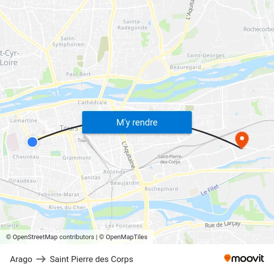 Arago to Saint Pierre des Corps map