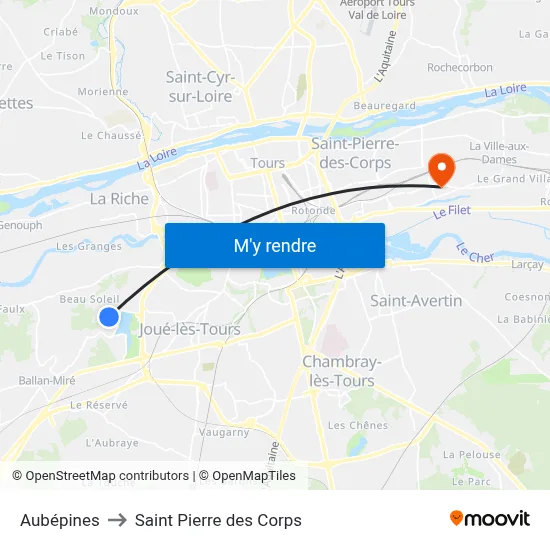 Aubépines to Saint Pierre des Corps map
