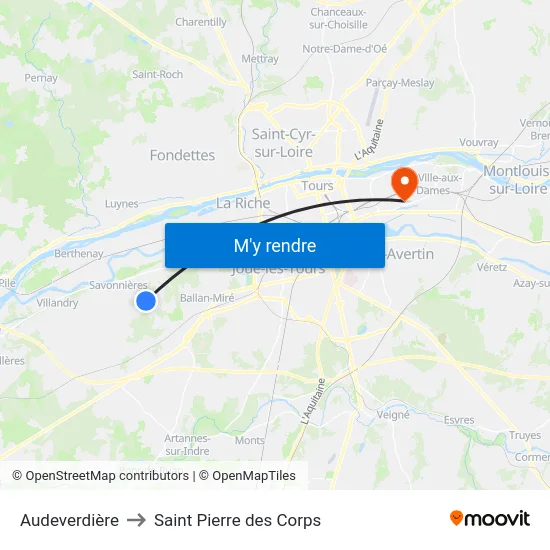 Audeverdière to Saint Pierre des Corps map