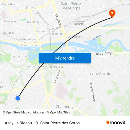 Azay Le Rideau to Saint Pierre des Corps map