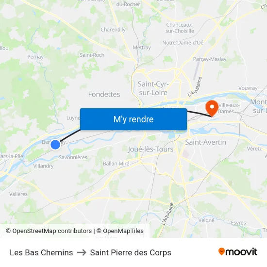 Les Bas Chemins to Saint Pierre des Corps map