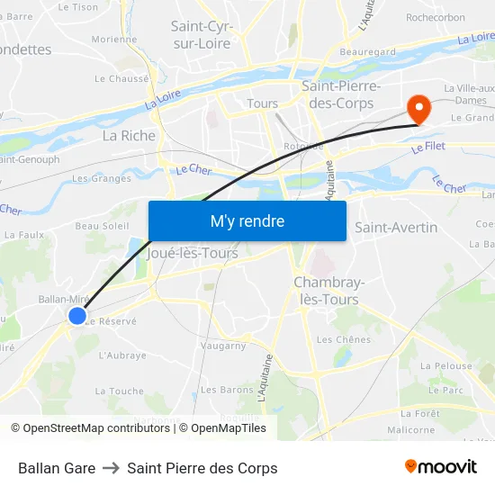Ballan Gare to Saint Pierre des Corps map