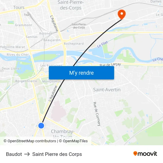 Baudot to Saint Pierre des Corps map